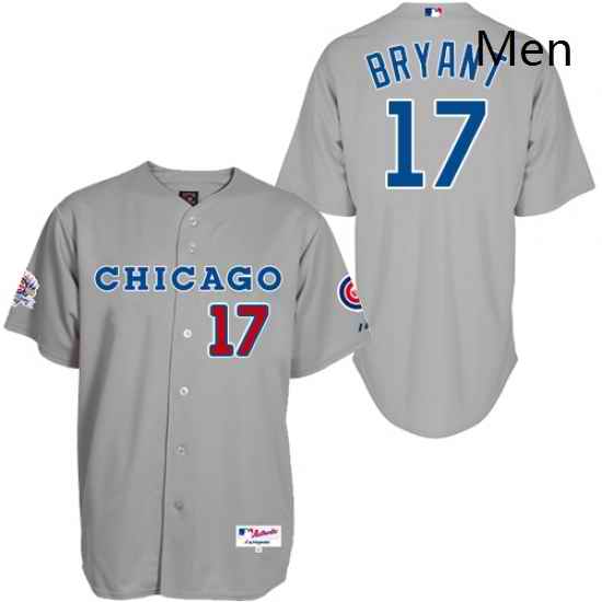 Mens Majestic Chicago Cubs 17 Kris Bryant Replica Grey 1990 Turn Back The Clock MLB Jersey
